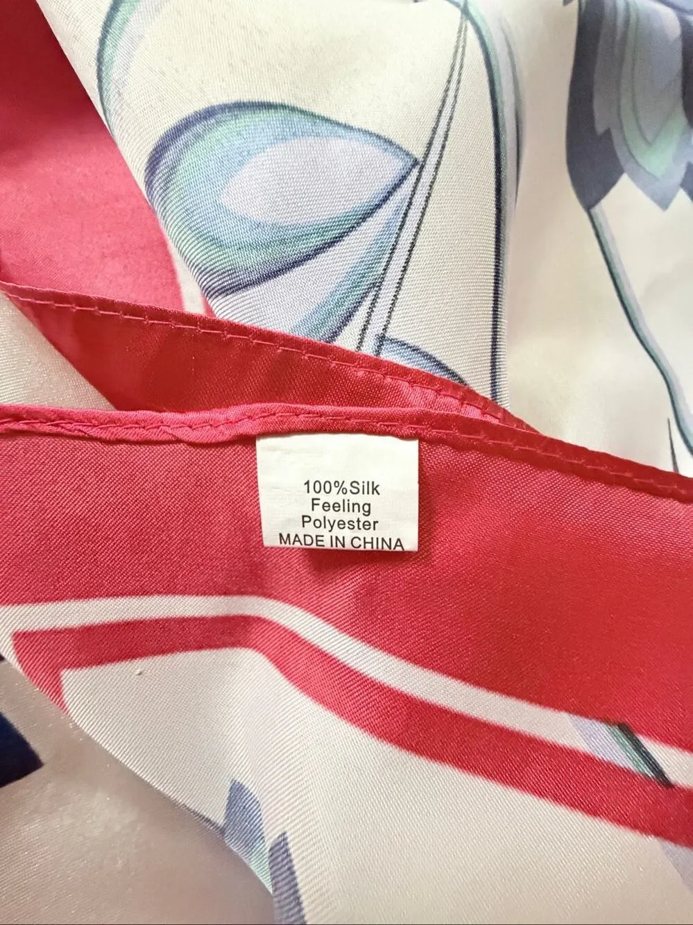 Large Square Floral Scarf Red Blue Ivory 35”